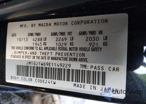 2014 Mazda Mazda6 I Grand Touring z USA, uszkodzony, nr VIN JM1GJ1W69E1149229